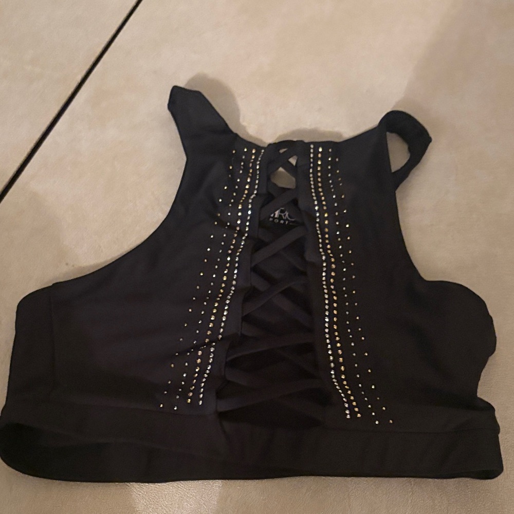 Black Lace-Up Crop Top with Studded Details